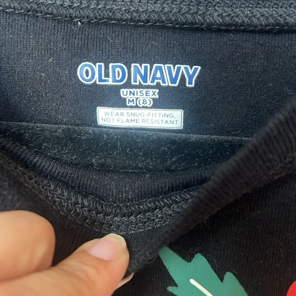 Old Navy Kid's Unisex Black‎ 'Merry Vibes Only' Pajama Set with Plaid Bottoms